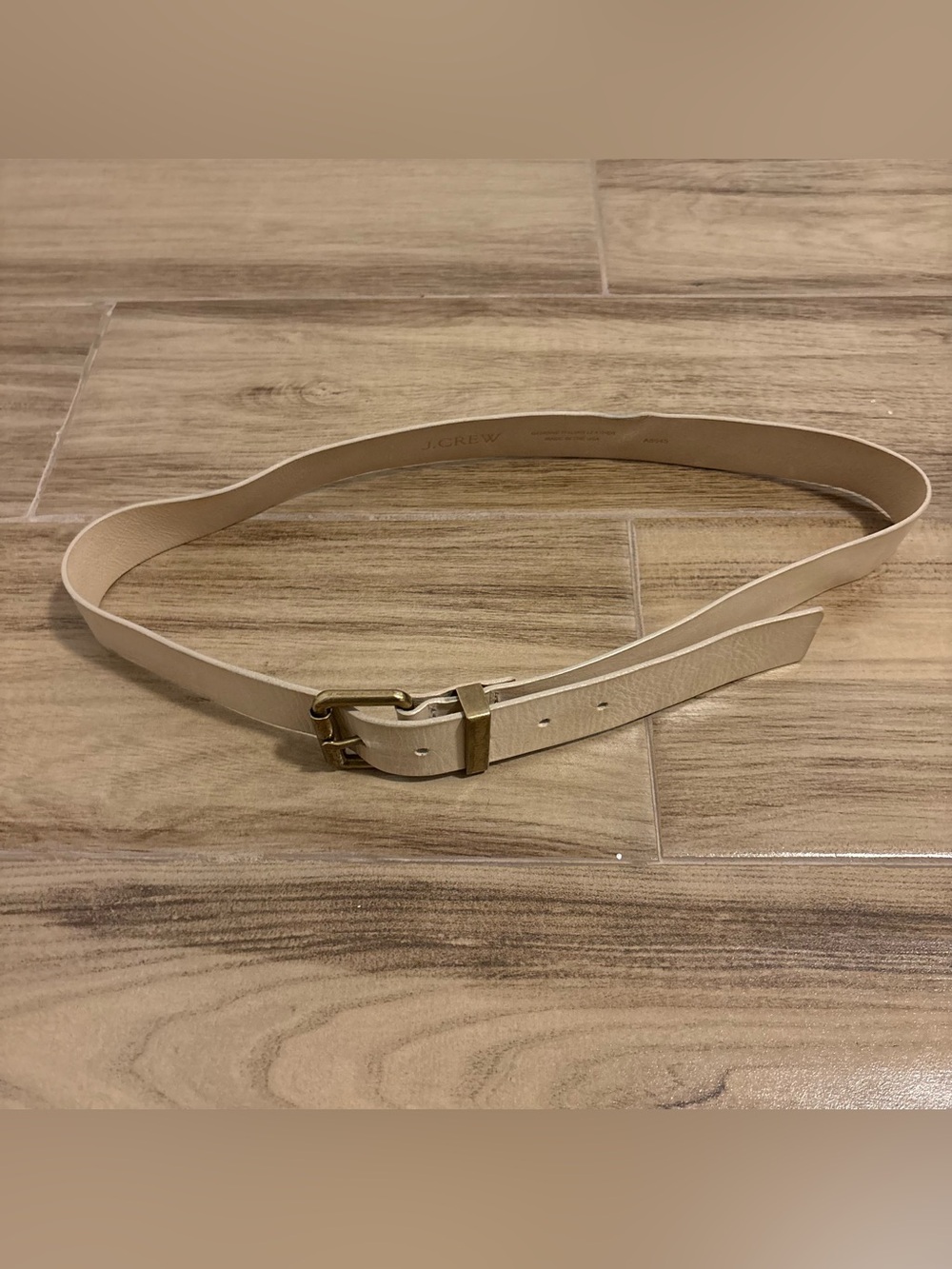 J.Crew Ivory Off-White Italian Leather Classic Belt Size M Brass Hardware